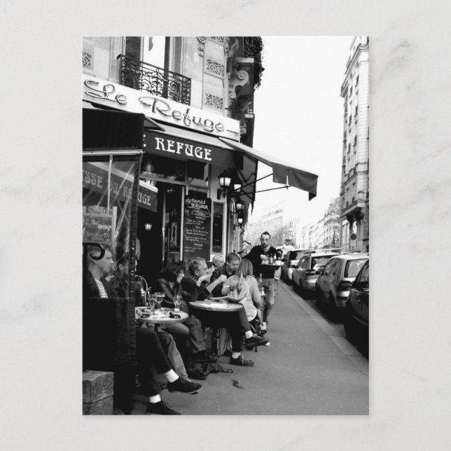 Carte Postale Photo en noir et blanc du Café Le Refuge à Paris (Devant)