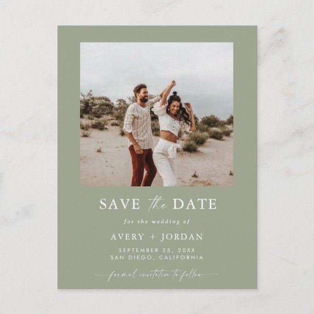 Carte Postale Photo Enregistrer la date, Sage Green Boho Enregis (Devant)