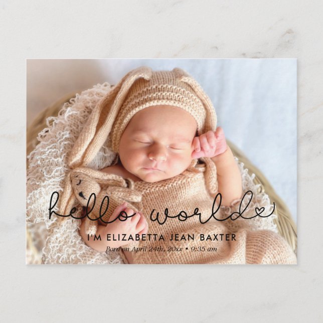 Carte Postale Photo faire-part de naissance mignonne - Bonjour l (Devant)