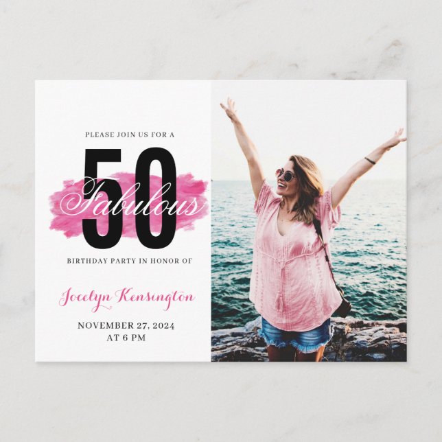 Carte Postale Photo Fille 50e anniversaire Couleur d'eau rose-ch (Devant)