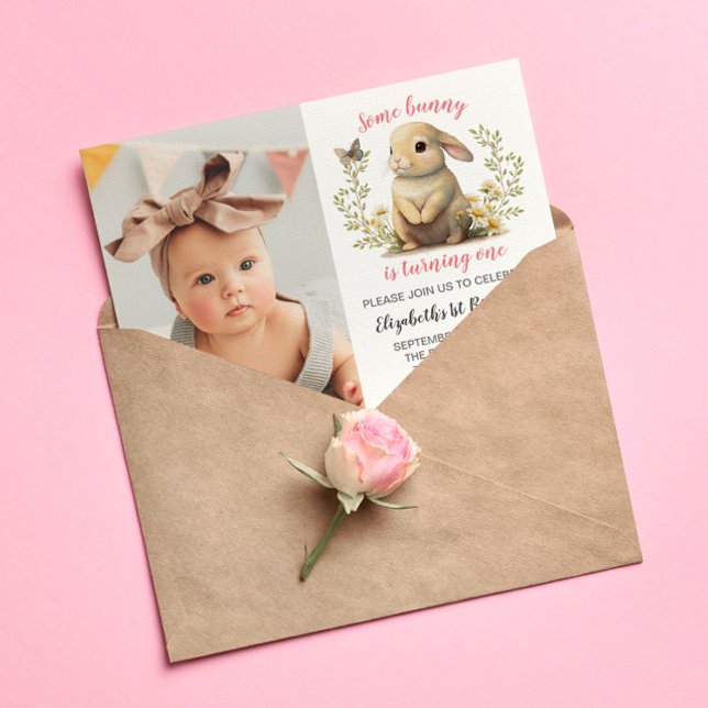 Carte Postale Photo Fille Lapin de Pâques Anniversaire Invitatio (Créateur téléchargé)