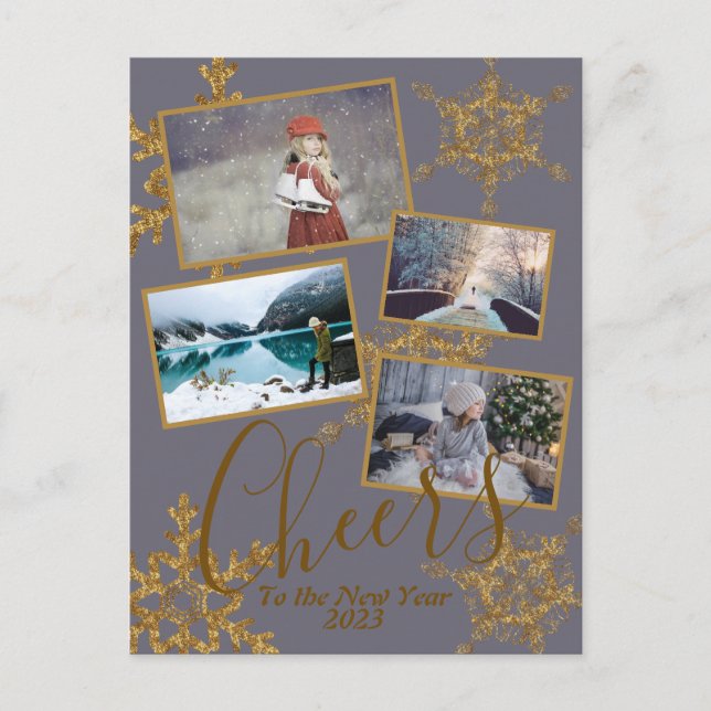 Carte Postale Photo Flocon de neige violet or Joyeux Nouvel An (Devant)