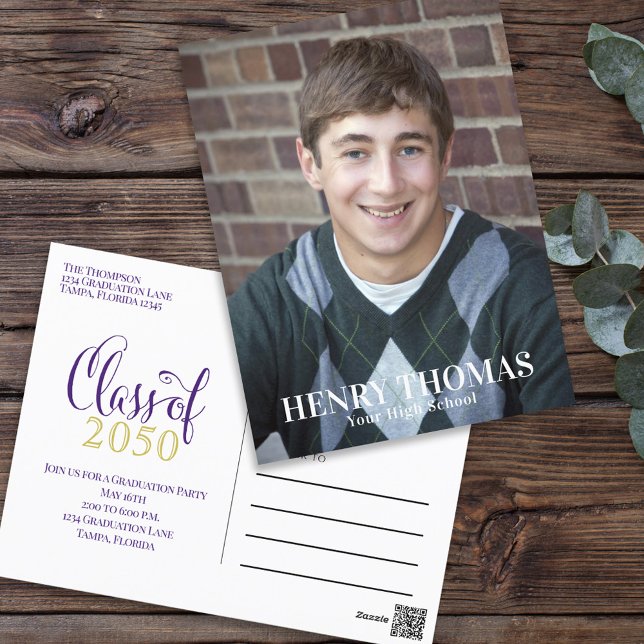 Carte Postale Photo Gradué Moderne Simple Minimaliste Violet (Créateur téléchargé)