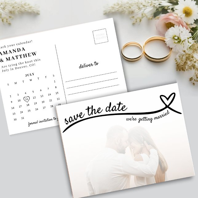 Carte Postale Photo Heart Line Mariage mignon Enregistrer la dat (Photo Heart Line Cute Wedding Save the Date Postcard
)