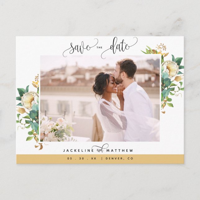 Carte Postale Photo, Honey White Floral Wedding Enregistrer la d (Devant)