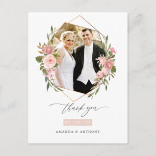 Carte Postale Photo Mariage géométrique rose Gold et Blush