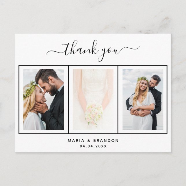 Carte Postale photo mariage noir blanc script merci (Devant)