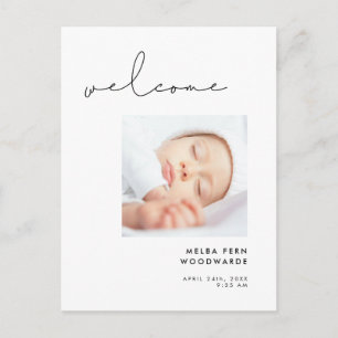 Carte Postale Photo minimaliste de Bienvenue nouveau bébé écrit 