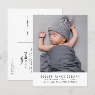 Carte Postale Photo minimaliste moderne pour bébé garçon Faire-p