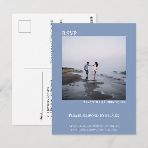 Carte Postale Photo minimaliste Moderne Simple Bleu Mariage RSVP