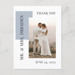 Carte Postale Photo moderne Dusty Mariage bleu Merci