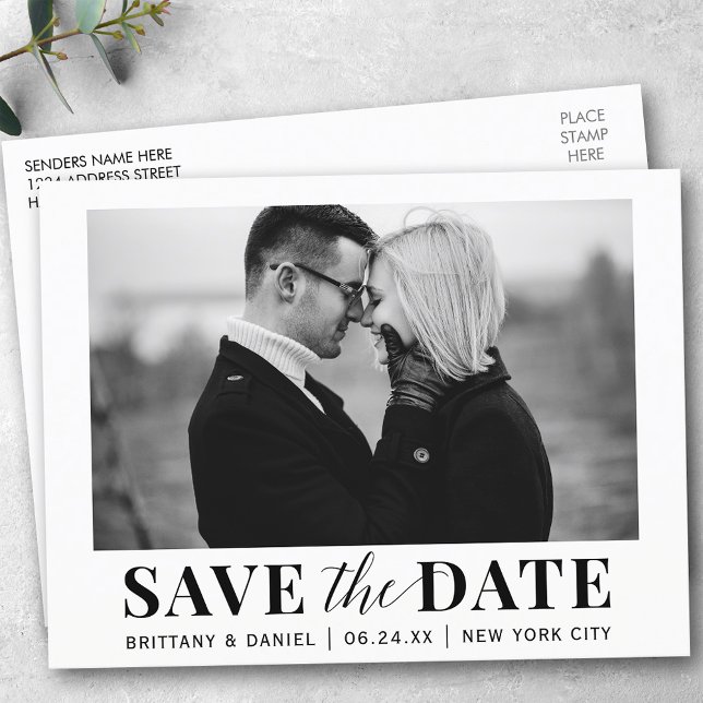 Carte Postale Photo moderne tendance noir et blanc Enregistrer l (Customize to change your personalized text size or text style.)