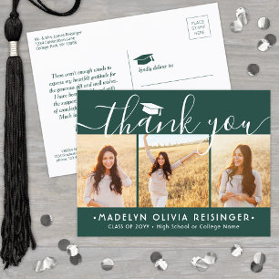 Carte Postale Photo Nouvelle Adresse Graduation Vert Blanc Merci