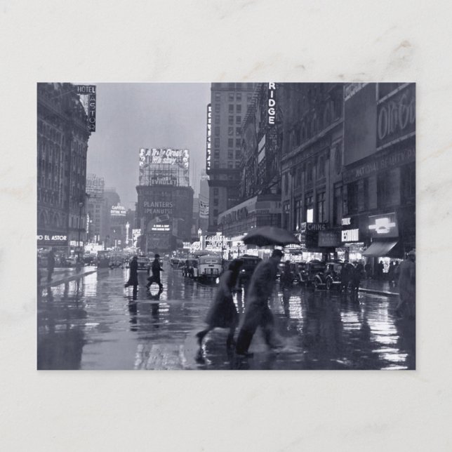 Carte Postale Photo : NYC des années 1940 dans la pluie (Devant)
