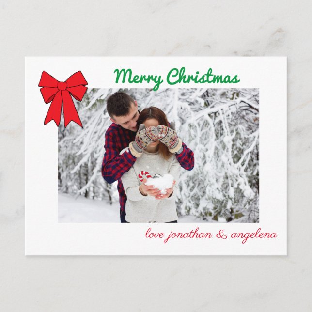 Carte Postale Photo personnalisée de Noël Bow & Deer (Devant)
