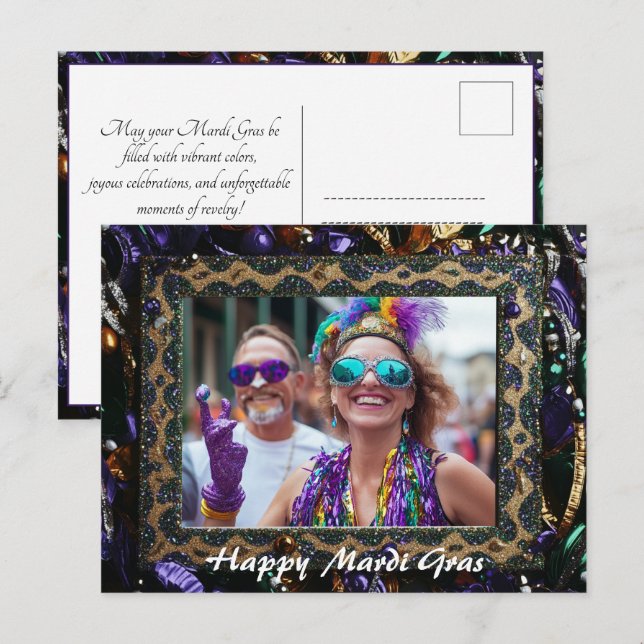 Carte Postale Photo personnalisée 💚 💜 💛 Mardi Gras Magie (Devant / Derrière)