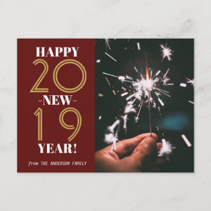 Carte Postale Photo personnalisée Moderne Bonne année 2019 Gold 