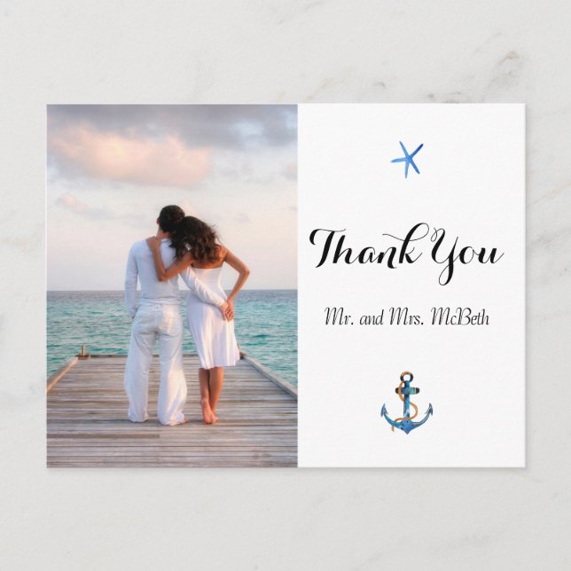Carte Postale Photo personnalisée Ocean Blue Beach Merci de mari (Devant)