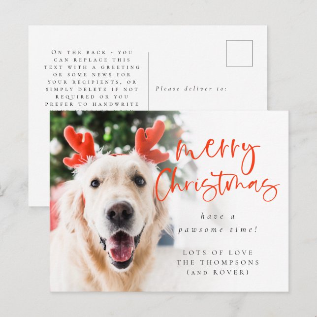 Carte Postale Photo Pet Personnalisée Joyeux Noël (Devant / Derrière)