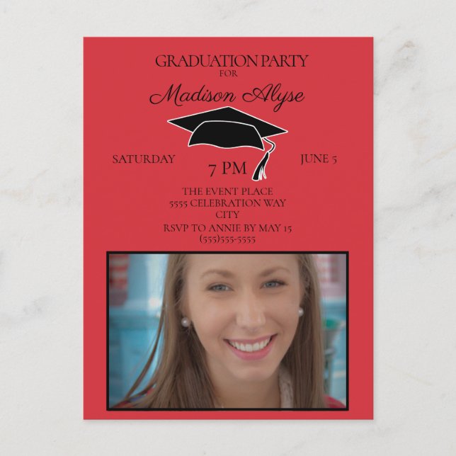Carte Postale Photo Red Black Graduation Cap Grad Party (Devant)