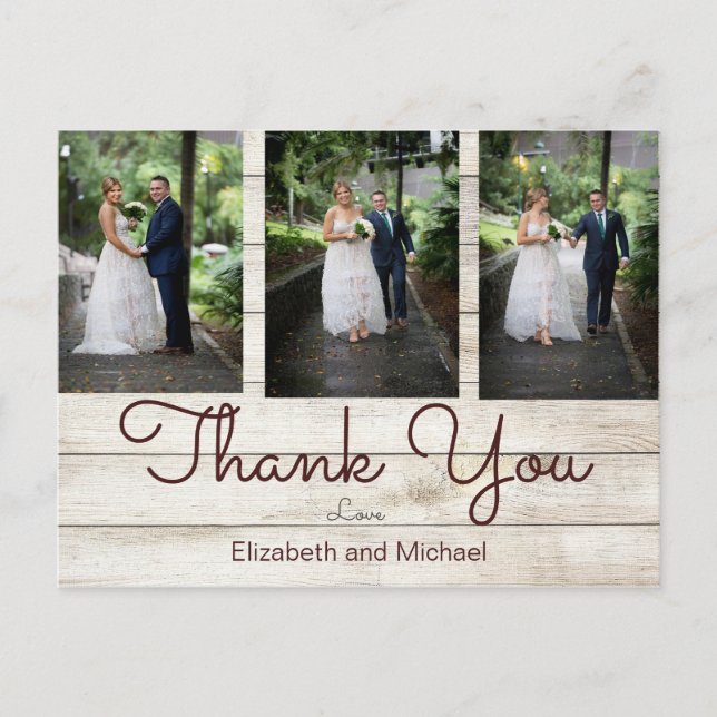 Carte Postale Photo Rustic Chic Moderne Merci Mariage (Devant)