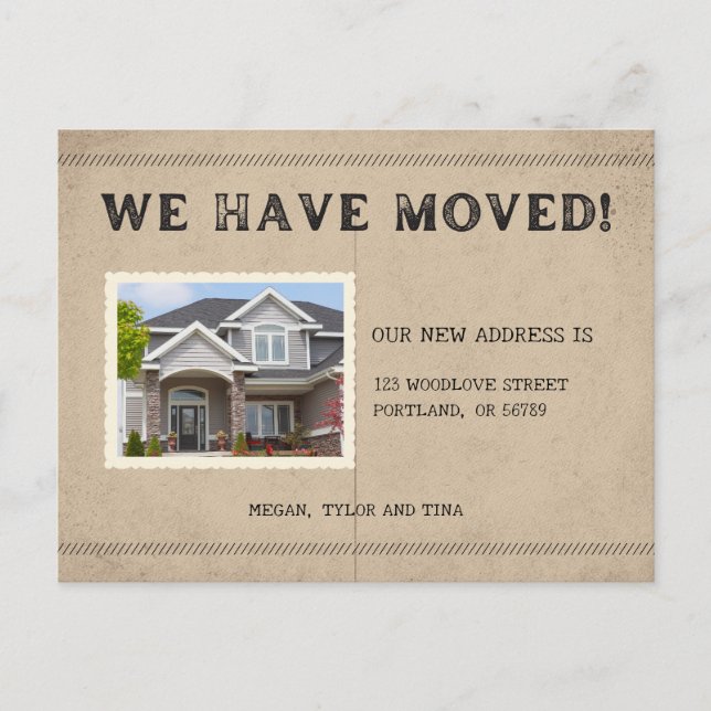 Carte Postale Photo Rustique Nouvelle adresse Moving Faire-part (Devant)