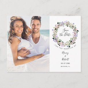 Carte Postale Photo Save the Date Watercolor Floral Garland