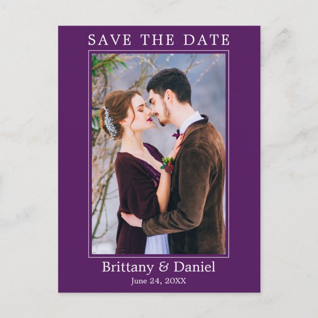 Carte Postale Photo Simple Moderne Enregistrer La Date Violet (Devant)