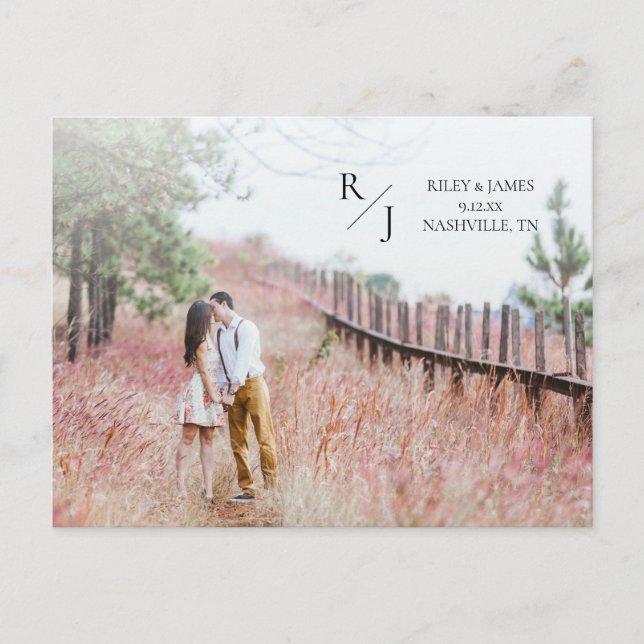 Carte Postale Photo Simple Monogramme Mariage Enregistrer la dat (Devant)