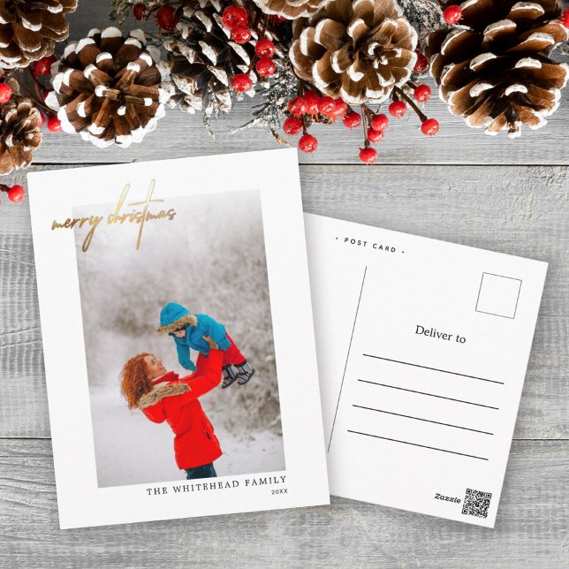Carte postale photo simple Noël en or blanc (Créateur téléchargé)