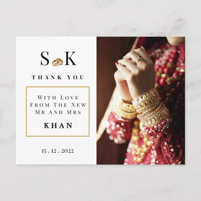 Carte Postale Photo traditionnelle et chic Mariage indien Merci (Devant)