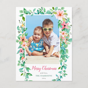 Carte Postale Photo Tropcal Christmas Floral Frame Holiday