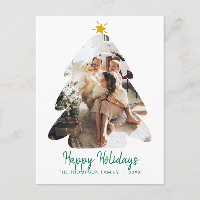 Carte Postale Photo verte simple Arbre de Noël Joyeux Fêtes (Devant)
