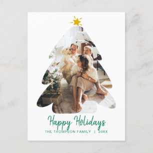 Carte Postale Photo verte simple Arbre de Noël Joyeux jours féri