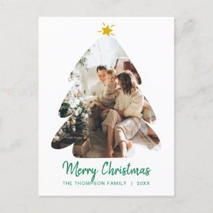 Carte Postale Photo verte simple Arbre de Noël Joyeux Noël
