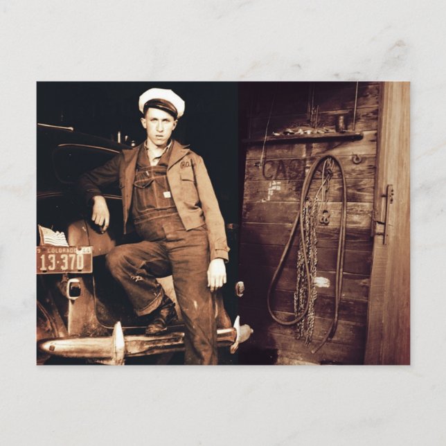 Carte Postale Photo Vintage jeune mécanicien (Devant)