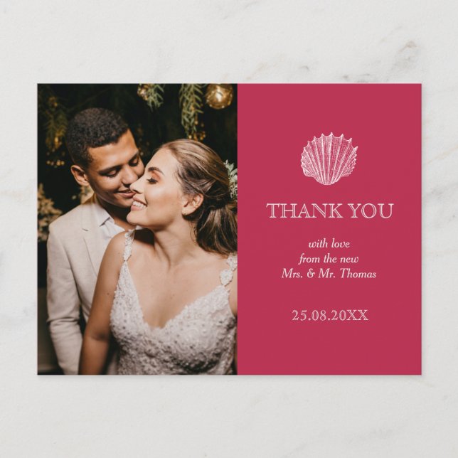 Carte Postale Photo Viva Magenta Sea Shell Mariage Merci (Devant)