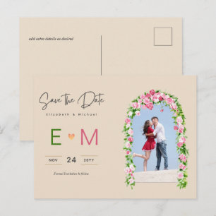Carte Postale Photo Wedding Enregistrer la date Pink Floral Post