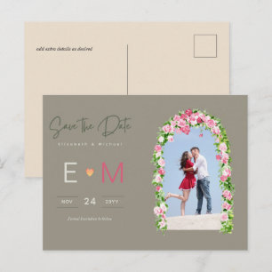 Carte Postale Photo Wedding Enregistrer la date Pink Floral Post