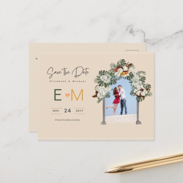 Carte Postale Photo Wedding Save Date Terracotta Fall Floral (Devant/Arrière en situation)