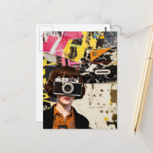 Carte Postale Photographe Femme Grunge Collage Multimédia
