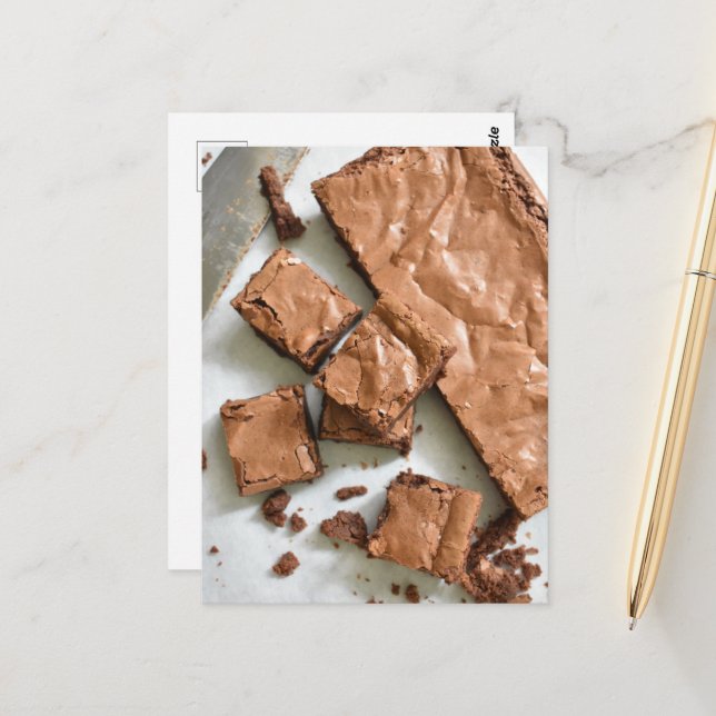 Carte Postale Photographie de la nourriture Brownies chocolat fo (Devant/Arrière en situation)