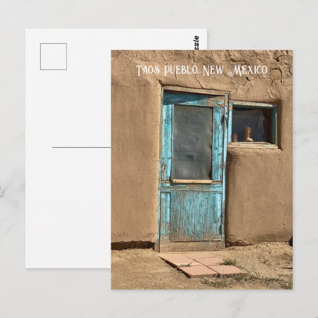 Carte Postale Photographie de Taos Pueblo Porte Turquoise (Devant / Derrière)