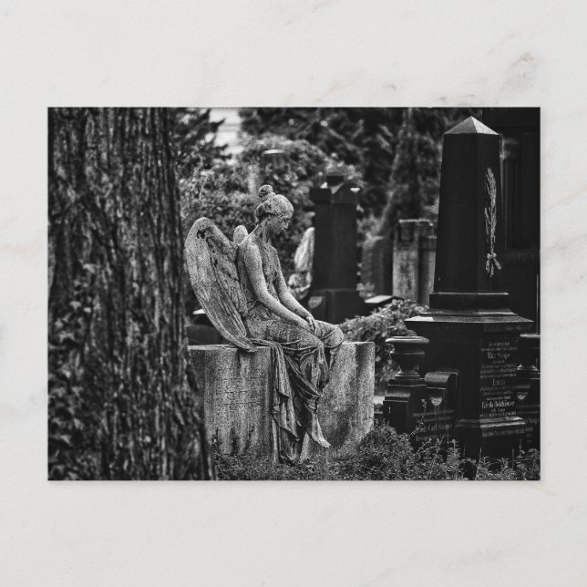Carte Postale Photographie noir blanc ange mélancolique (Devant)