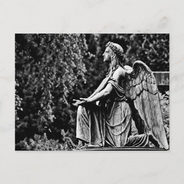 Carte Postale Photographie noir et blanc agenouillant ange (Devant)