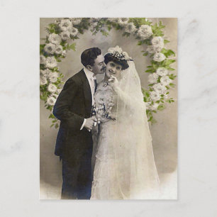Carte Postale Photos de mariée et de chambre romantique vintage