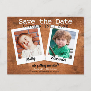 Carte Postale Photos d'enfance Bois vintage Enregistrez la date