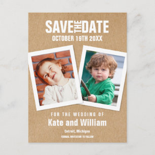 Carte Postale Photos d'enfance Sauvez la date Boho Rustique
