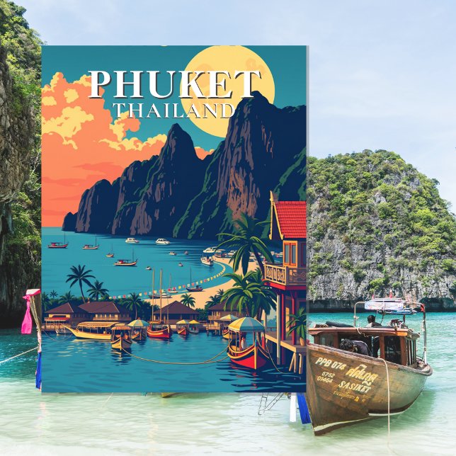 Carte postale Phuket Thailand Beach Retro Art (Phuket Thailand Beach Retro Art Postcard)