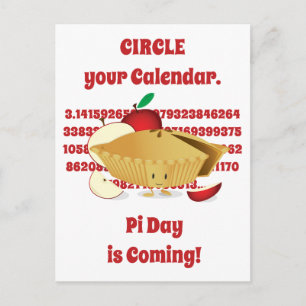 Carte Postale Pi Day Apple Pie Cartoon Chiffres rouges